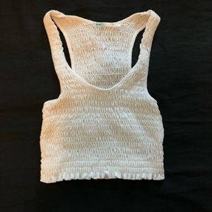 UO Smocked Crop Tank Top White Medium
